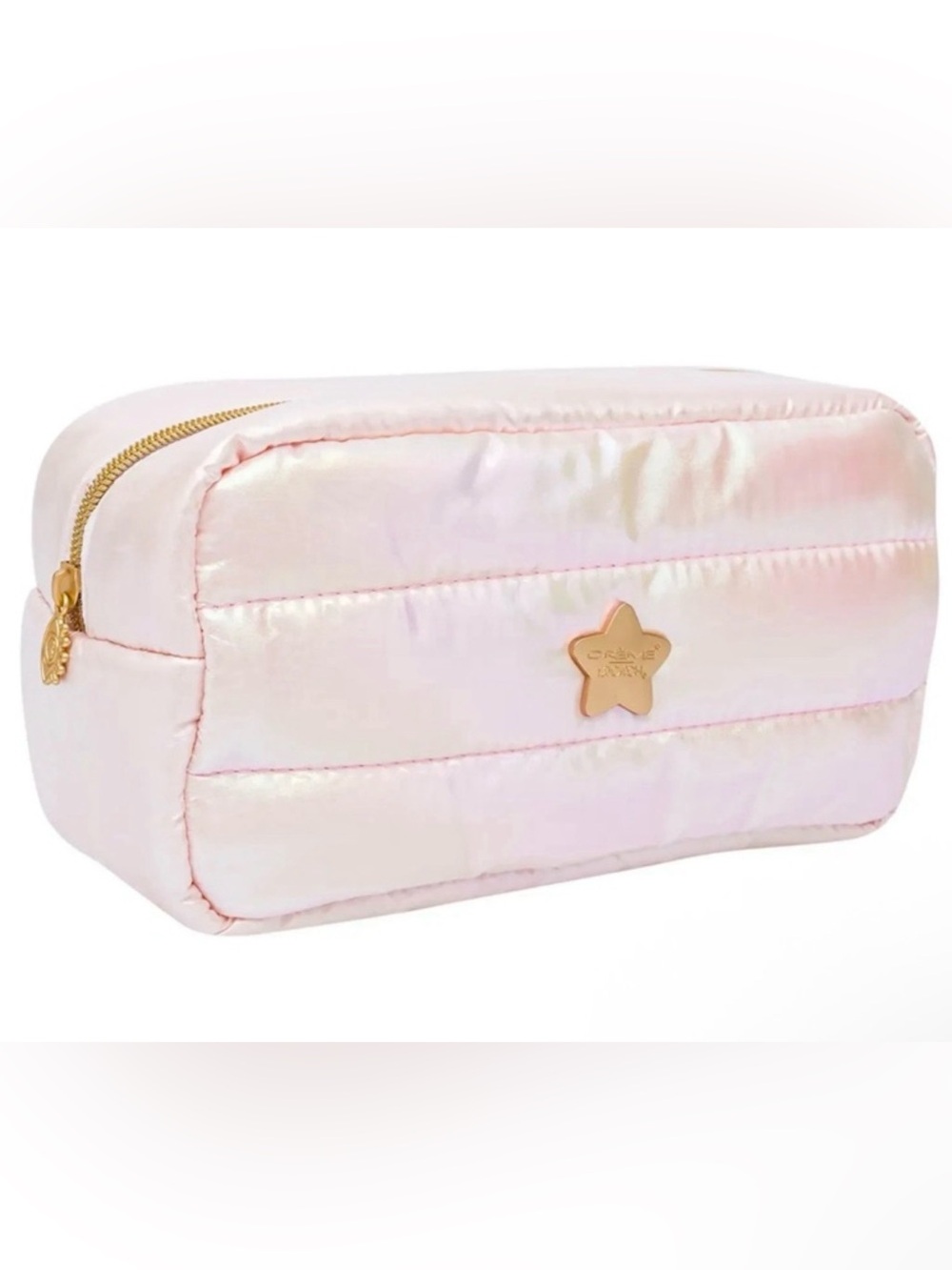 The crème Creme Shop Pink Iridescent makeup bag NWT